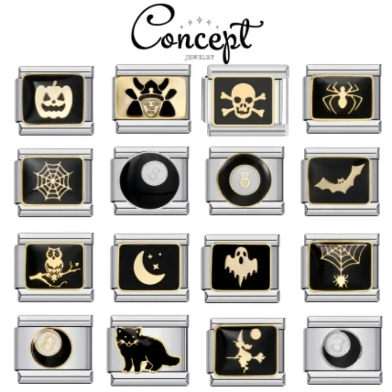 New Fashion Halloween Dark Style Skull Italian Charm Links Fit 9mm Stainless Steel Module Bracelet DIY Making Jewellry