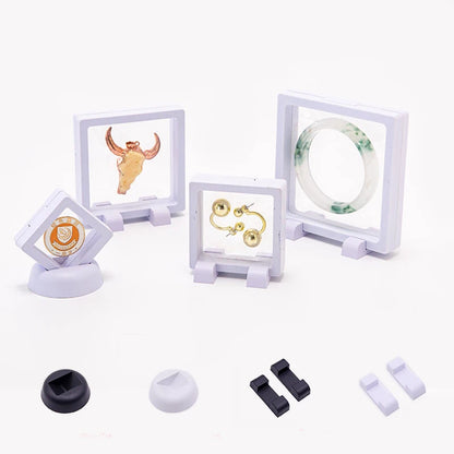 10pcs Floating Frame 3D Display Jewelry Box Suspension Storage Holder Base Plastic Case Black White Round Square Stand Support