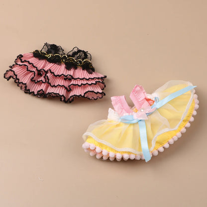 Mini Plush Doll'S Clothes Outfit Accessories For 17cm Korea Kpop Exo Labubu Idol Pearl Bow Lace Trimmed Skirt Clothing Gift