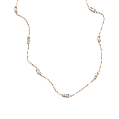 Yhpup New White Green Shiny Cubic Zirconia Chain Necklace Bracelet Bangle High-Grade Stainless Steel Premium Jewelry Gift