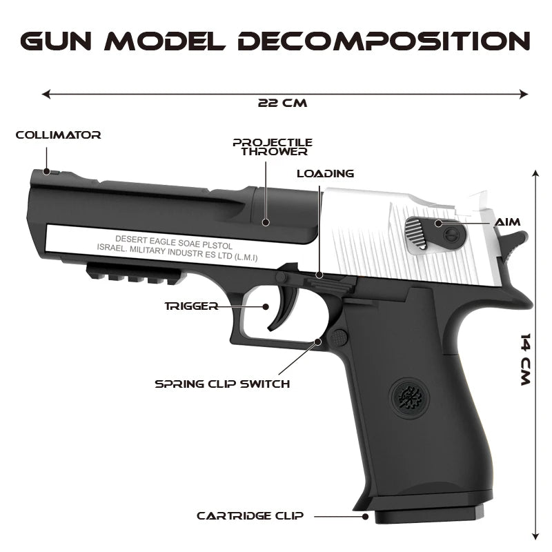 New.Desert Eagle - Black Automatic Shell Ejection Toy Gun Weapon Burst Soft Bullet Pistol Boys Gift Outdoor Game