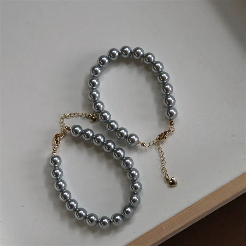 Fashion Grey Natural Pearl Bracelet for Women Luxury Exquisite Stainless Steel Bangle Jewelry Accessories Anniversary Gift