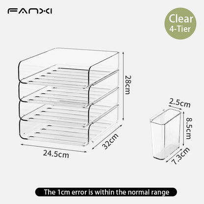 4-Tier Stackable Paper Tray Organizer for Desk with Detachable Hanging Pen Cup - Durable PET Desktop Paper Organizer Brown