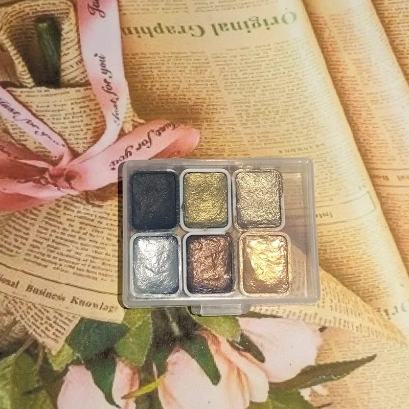 Pearlescent Metallic Solid Watercolor Paint Portable Hand-packaged Palette for Painting Nails Student School Art Supplies
