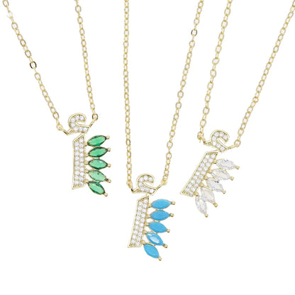 Total 31 Different Shape Arabic Letter Pendant Necklaces for Women Paved Green White Cz and Turquoise Gold Color Fashion Jewelry