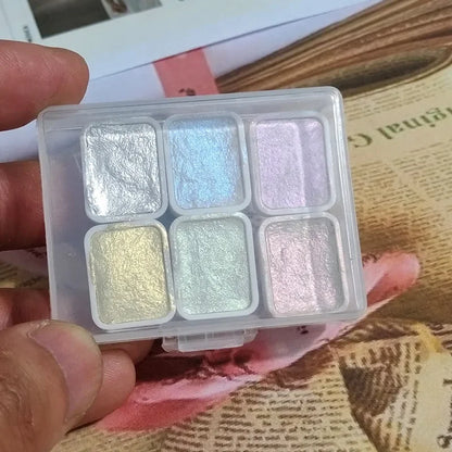 Pearlescent Metallic Solid Watercolor Paint Portable Hand-packaged Palette for Painting Nails Student School Art Supplies