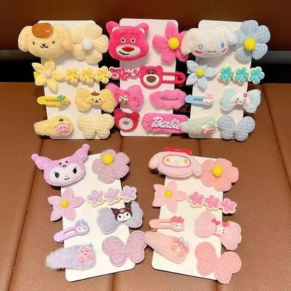 Sanrio Kuromi Plush Hairpin Cute Cartoon My Melody Cinnamoroll  Pom Pom Purin Young Girl Hair Accessories Holiday gifts