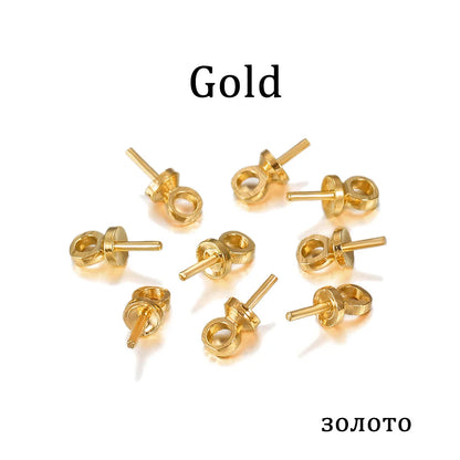50-100pcs/lot Brass Half hole Charms Eye Pins Beads End Caps Top Drilled Pendant Bails Findings Connectors For Jewelry Makings