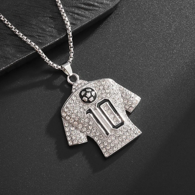 Full Zircon Pendant Necklace Hip Hop Cool Mumber 10 Super Soccer Star Fan Stainless Steel Clavicle Charming Jewelry Men Necklace