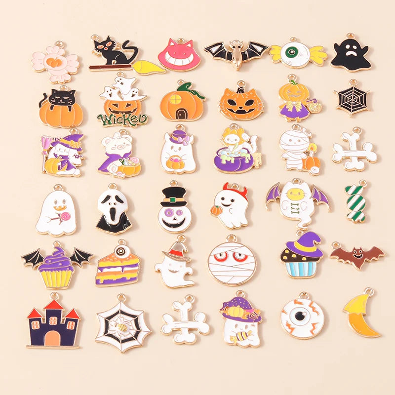 Leslie Mix 10/20/30pcs Halloween Charm Pumpkin Ghost Spider Bat Pendant for diy Earring Necklace Jewelry Making Accessories