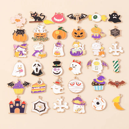 Leslie Mix 10/20/30pcs Halloween Charm Pumpkin Ghost Spider Bat Pendant for diy Earring Necklace Jewelry Making Accessories