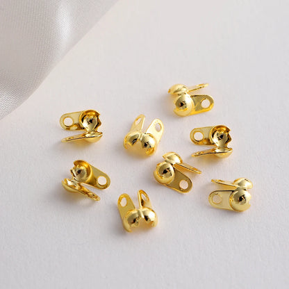 100Pcs/Lot Real Gold Plated Connector Clip Clasp Fitting Ball Chain Calotte End Crimp Bead Component for DIY Jewelry Making