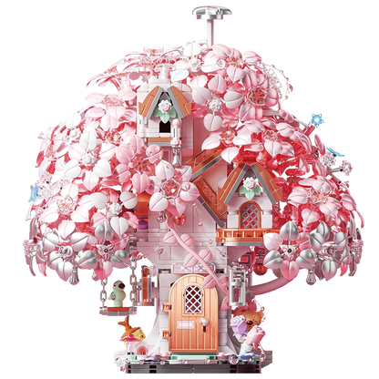 Fantasy Cherry Blossom Season Assemblage Building Blocks Kits Flower Castle Models Bricks Home Decorations Kids Toys Girls Gifts