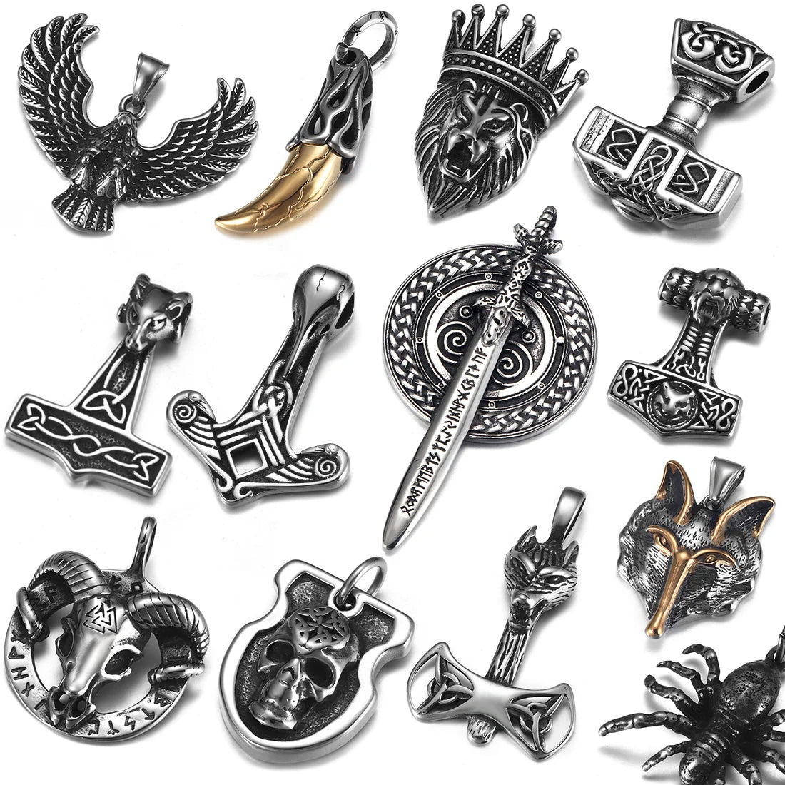 316L Choice Stainless Steel Viking Skull Animal Vintage Pendant for Men Necklace Bracelet DIY Accessories Finding Jewelry Making