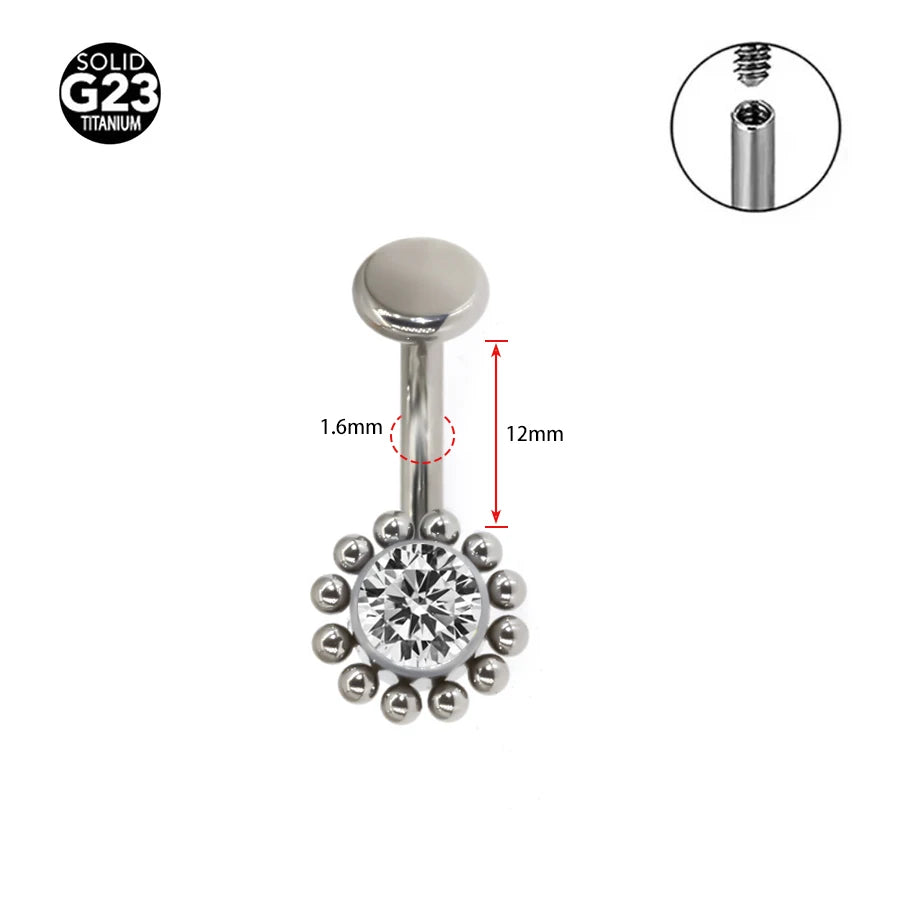 1Pc 14Gx10x4/6mm Navel Curve Barbells Belly Rings Body Jewelry-F136 Titanium CZ Smart Navel Belly Button Body Piercing 