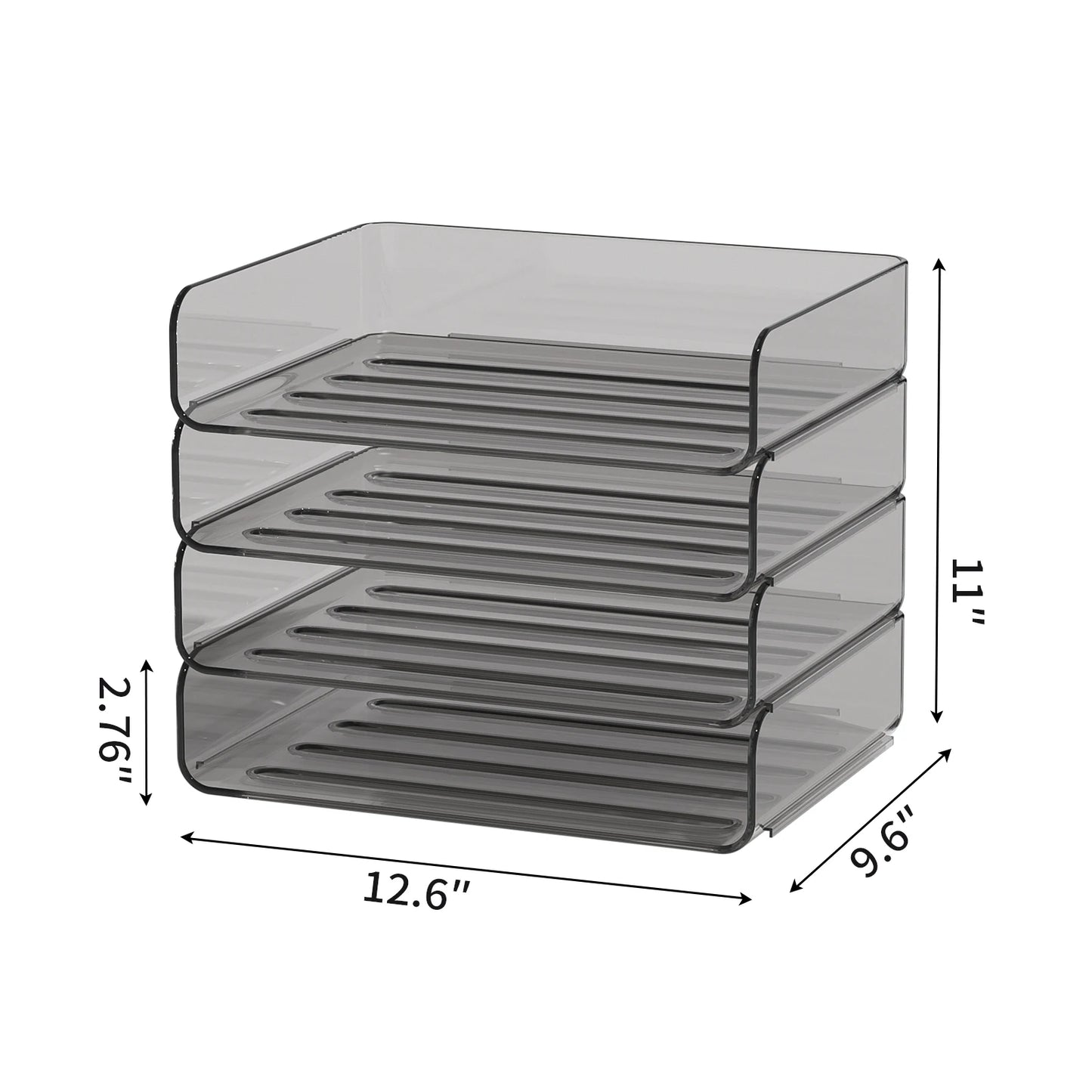 4-Tier Stackable Paper Tray Organizer for Desk with Detachable Hanging Pen Cup - Durable PET Desktop Paper Organizer Brown