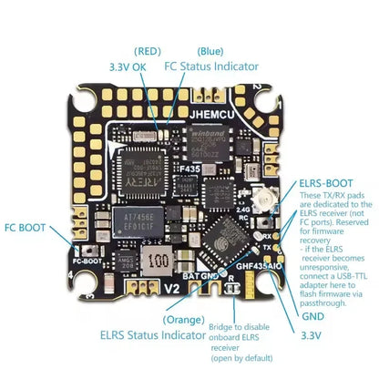 JHEMCU GHF435AIO V2 20A Flight Controller 2-4S with OSD Baro Blackbox Built-in ELRS 2.4G Receiver for RC FPV Freestyle Drone