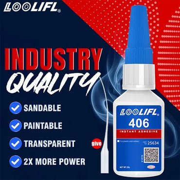 LOOLIFL 406 Instant Glue, Cyanoacrylate, Super Glue, 5 seconds fast drying, for toys crafts shoes paper fast repair,1-3pcs，20ml