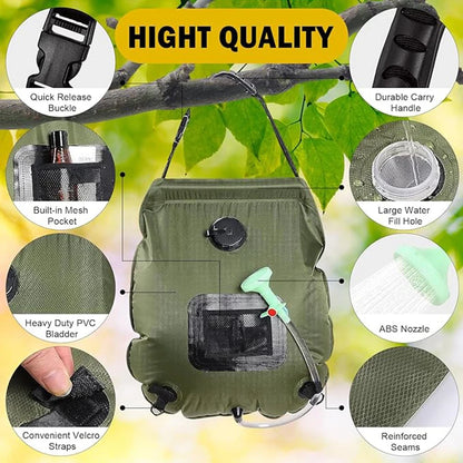 Solar Shower Bag | 20L Solar Heating Camping Shower Bag | Removable Hose | On-Off Switchable Shower Head | Ducha Portatil | Trav