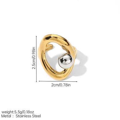 1PC fashion hollow irregular stainless steel ring, embellished with steel beads, stackable ring, suitable for daily casual wear