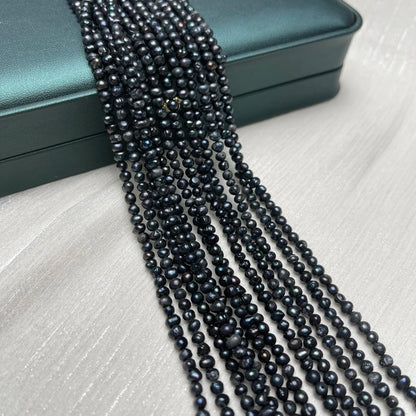 3-4mm Black Natural Freshwater Pearl Irregularly Shaped Defective Beads for Jewelry Making DIY Necklace Bracelet Accessory 36cm