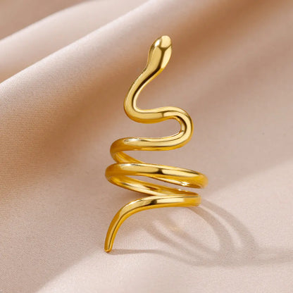 Gold Plated Stainless Steel Green Zircon Snake Rings For Women Men Open Adjustable Finger Ring Vintage Gothic Aesthetic Jewelry