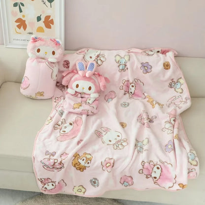 Sanrio Portable My Melody Blanket Kawaii Japanese Style Single Size Travel Blanket Comfortable Office Nap Blanket Girl Xmas Gift