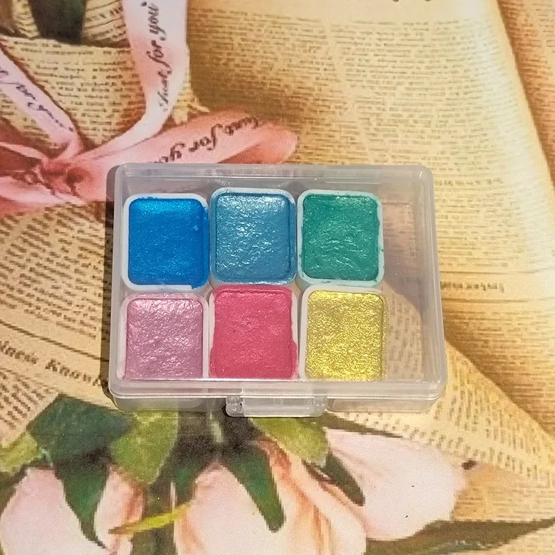 Pearlescent Metallic Solid Watercolor Paint Portable Hand-packaged Palette for Painting Nails Student School Art Supplies