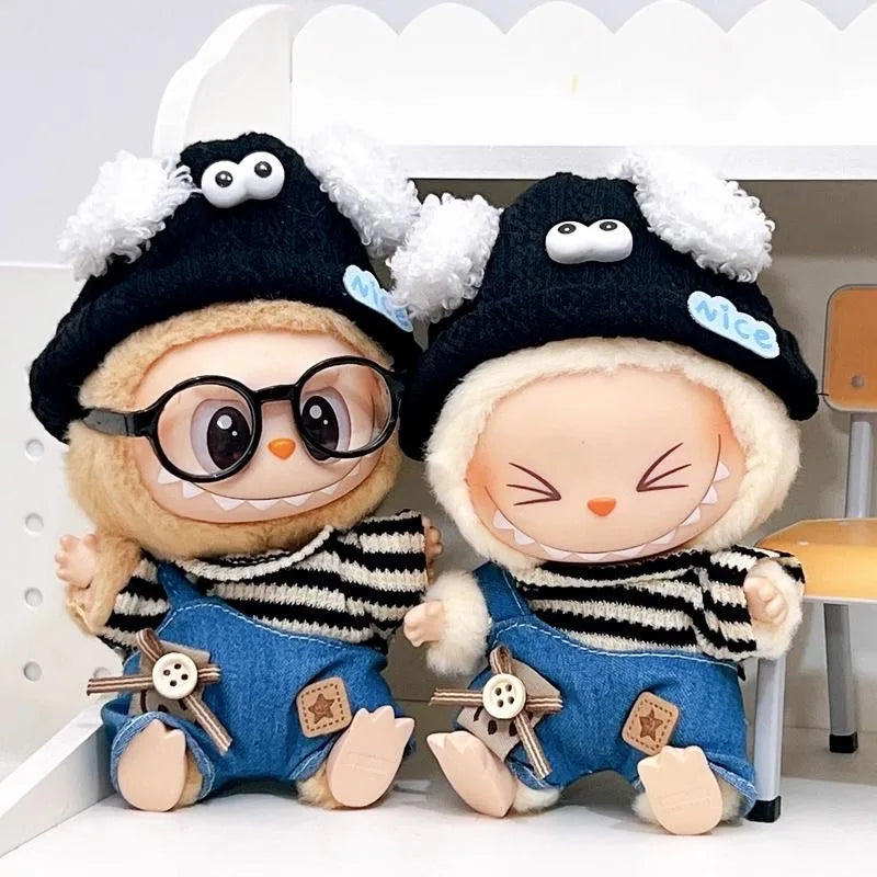 For 17cm Mini Labubu Doll'S Clothes Outfit Accessories For Korea Kpop Exo Labubu Idol V1 V2 Striped Sweater Overalls Clothing