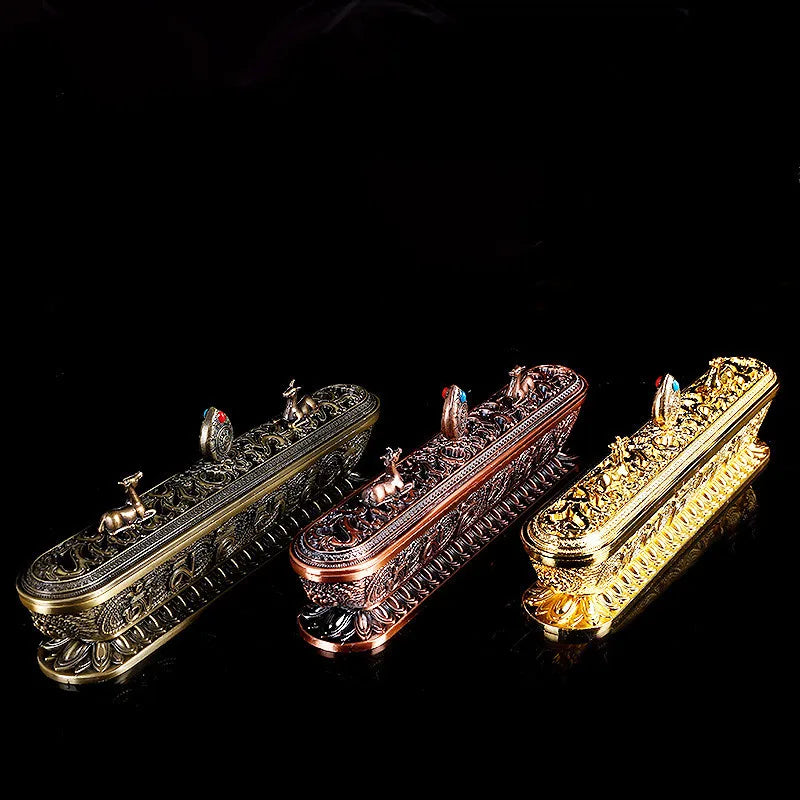Antique Handmade Copper Tibet Incense Burner Incense Stick Holder Zen Buddhist Teahouse Home Office Decoration Crafts Ornaments
