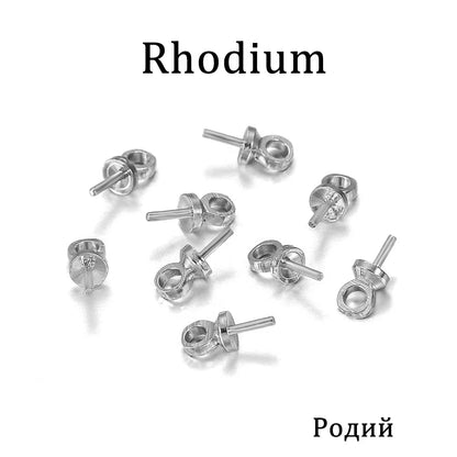 50-100pcs/lot Brass Half hole Charms Eye Pins Beads End Caps Top Drilled Pendant Bails Findings Connectors For Jewelry Makings