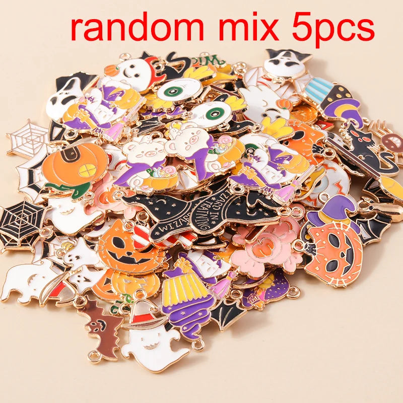 Leslie Mix 10/20/30pcs Halloween Charm Pumpkin Ghost Spider Bat Pendant for diy Earring Necklace Jewelry Making Accessories