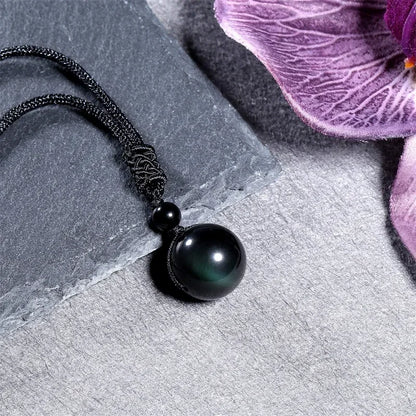 16 Mm Black Obsidian Tiger Eyes Amethyst Stone with Adjustable Braided Rope Cords Natural Crystal Pendant Women Men Necklaces