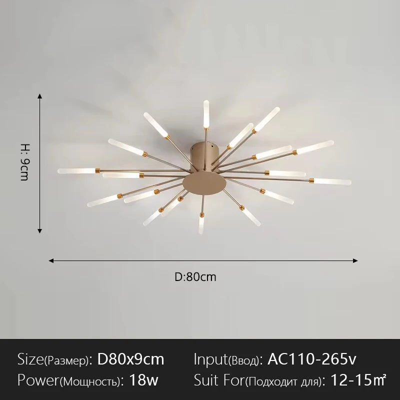Modern Flower Shape Ceiling Lamp for Living Room Dining Room Flush Mount Metal Acrylic Sputnik Firework Petal Lighting Fixture