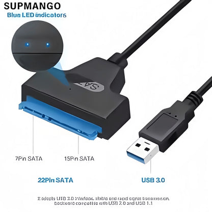 USB 3.0 to SATA III Adapter Cable - 6Gbps 2.5" HDD/SSD Converter with 22-Pin Connector for Laptop/PC (Plug & Play)