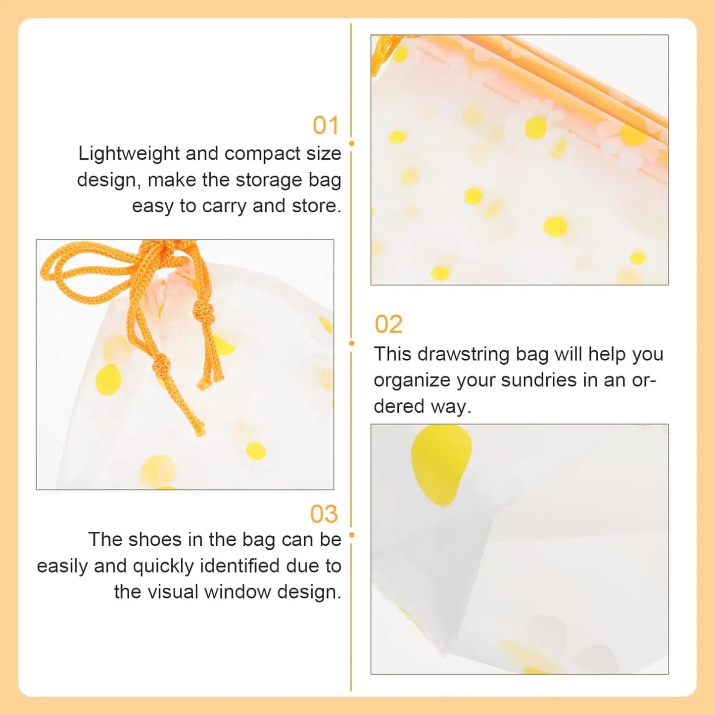 100PCS Storage Bags Waterproof EVA Drawstring Large Capacity Clothes Shoes Organizer Portable Daisy Makeup Toiletry Storage Bags