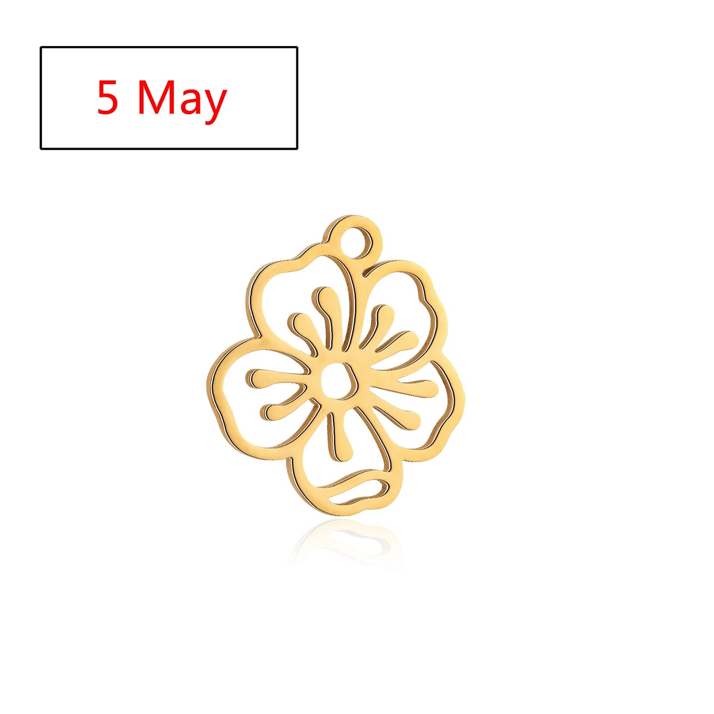 5Pcs Stainless Steel Birth Month Flower Charms Birthday Flower Dangles Plant Floral Pendant DIY Necklace Earrings Jewelry Making