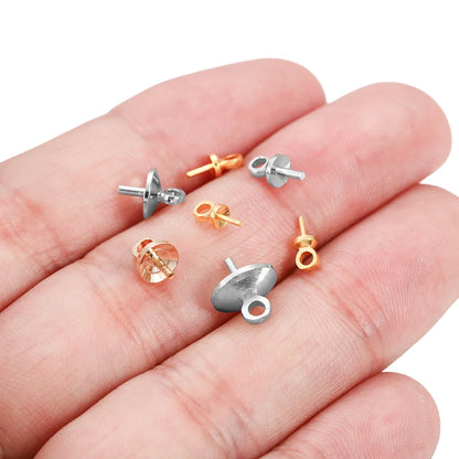 50-100pcs/lot Brass Half hole Charms Eye Pins Beads End Caps Top Drilled Pendant Bails Findings Connectors For Jewelry Makings