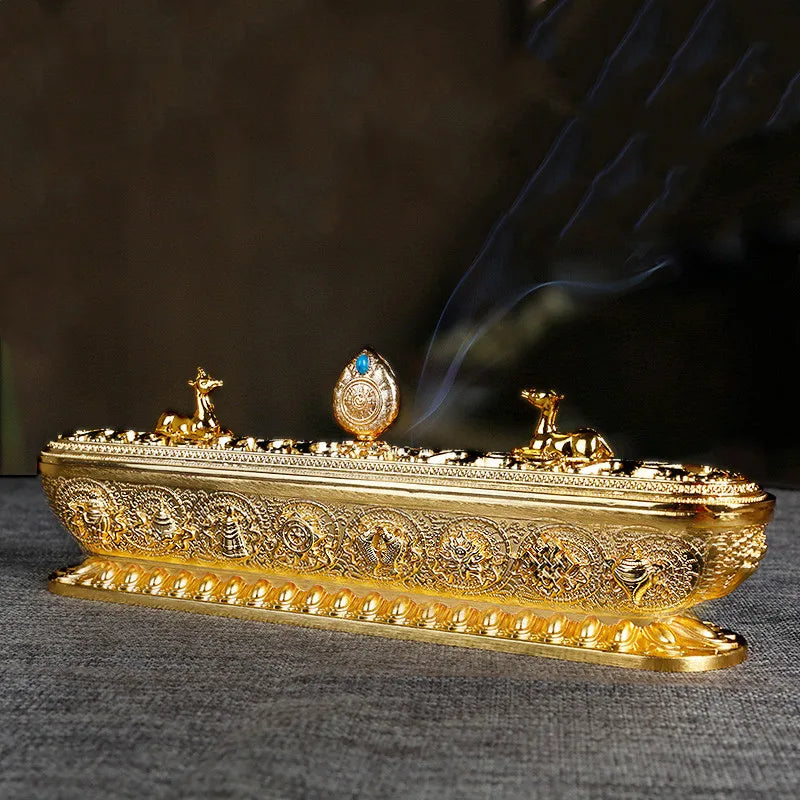 Antique Handmade Copper Tibet Incense Burner Incense Stick Holder Zen Buddhist Teahouse Home Office Decoration Crafts Ornaments