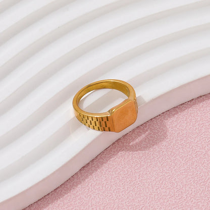 Joolim Jewelry High End Pvd Wholesale Waterproof Trendy Geometric Width Square Stainless Steel Ring for Women