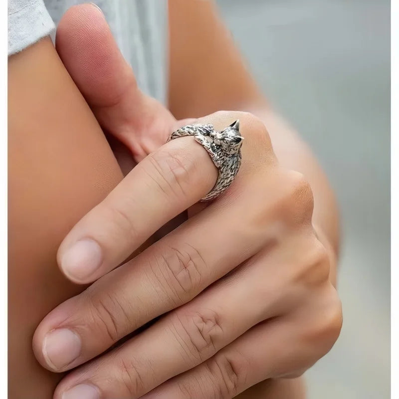 Vintage Black Alloy Cartoon Kitten Open Ring For Men And Women Personality Stylish Simple ring Crafts Suitable For Men And Women