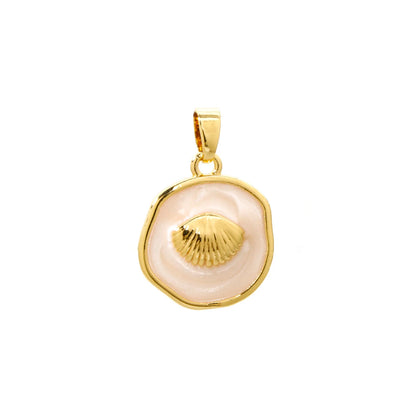 2 PCs Brass Ocean Series Charm Pendant 18K Gold Plated Irregular Enamel Shell Starfish Dolphin For Necklace Making 22mm x 15mm
