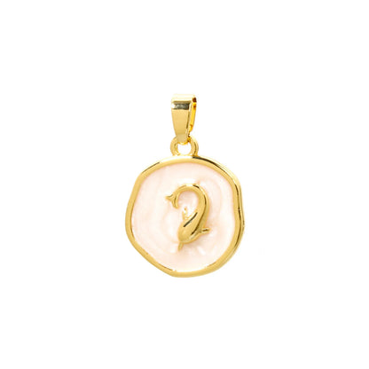 2 PCs Brass Ocean Series Charm Pendant 18K Gold Plated Irregular Enamel Shell Starfish Dolphin For Necklace Making 22mm x 15mm
