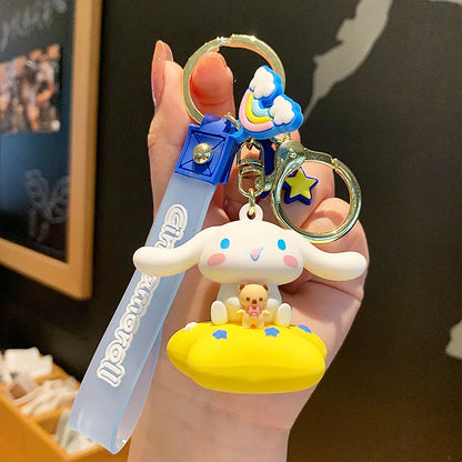Kawaii Sanrio Anime Kuromi Cinnamoroll Pompompurin Keychain Doll Key Chain Melody Hello Kitty Keyring Pendant Kids Xmas Gifts