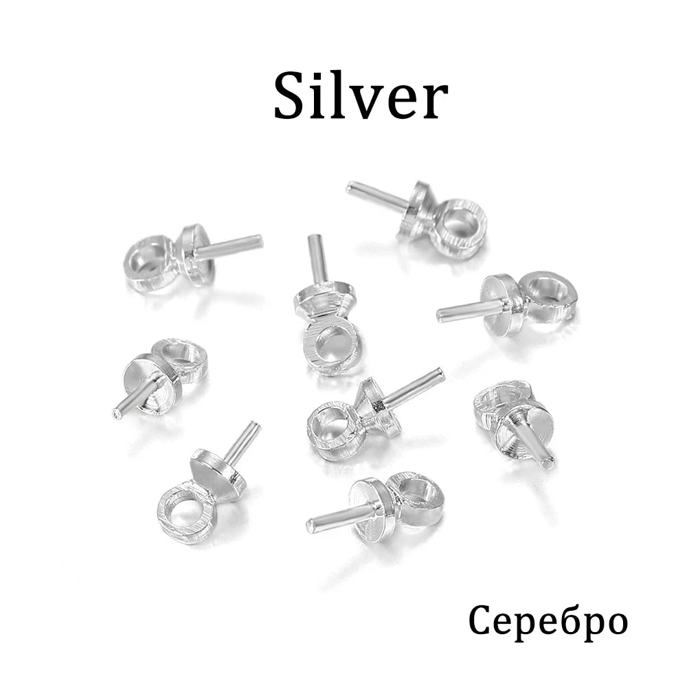 50-100pcs/lot Brass Half hole Charms Eye Pins Beads End Caps Top Drilled Pendant Bails Findings Connectors For Jewelry Makings