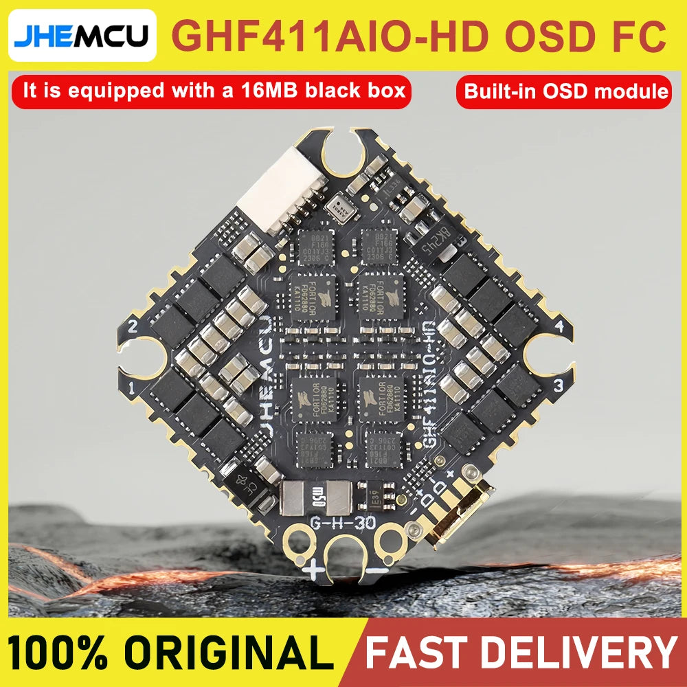 JHEMCU GHF411AIO-HD OSD Flight Controller BLheli_S 40A 3-6S 4in1 Brushless ESC for Toothpick RC FPV Racing Drone
