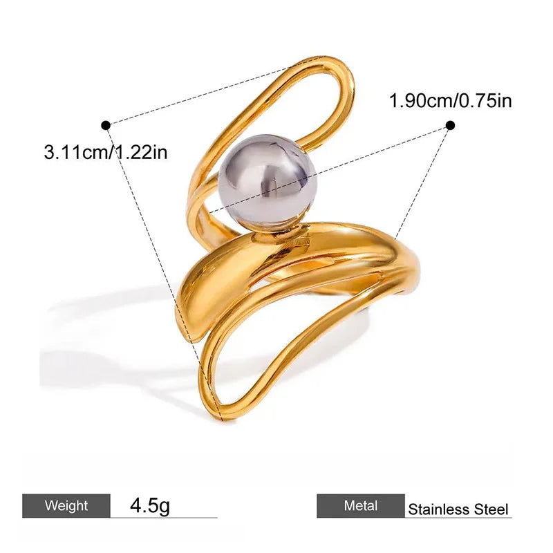 1PC fashion hollow irregular stainless steel ring, embellished with steel beads, stackable ring, suitable for daily casual wear