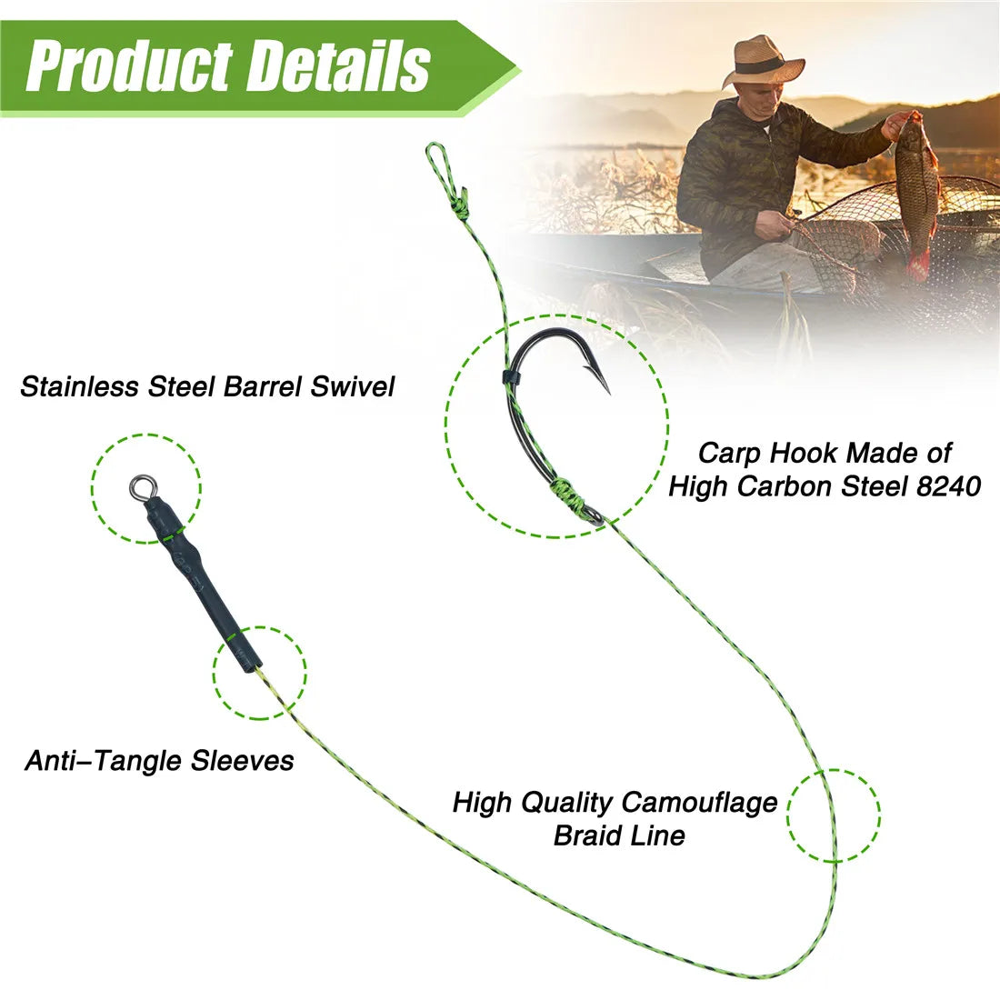 24/48Pcs Ready Made Carp Rigs Barbed Fishing Hook Link with Braided Line Tied Rigs Feeder Leader Carp Fishing Tackle
