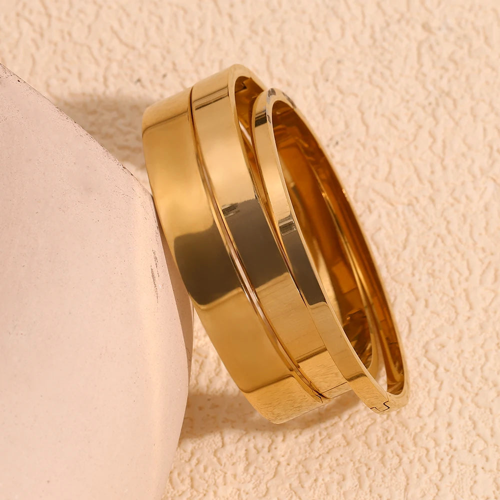 E.B.belle  Minimalist Style Glossy Bracelet Bangle Stacked Jewelry Stainless Steel 18k Gold Plated Hypoallergenic Women Gifts