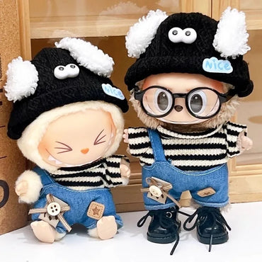 For 17cm Mini Labubu Doll'S Clothes Outfit Accessories For Korea Kpop Exo Labubu Idol V1 V2 Striped Sweater Overalls Clothing